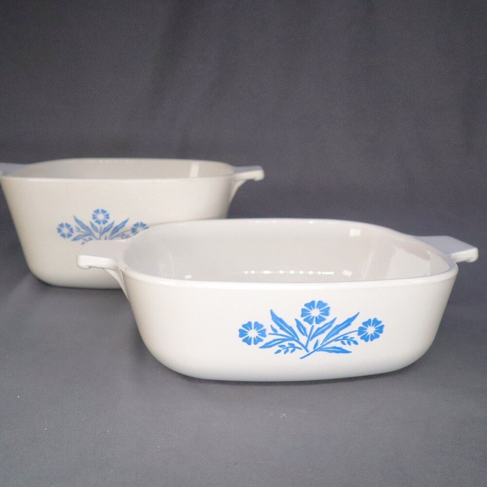 Corning Ware 2 piece set casserole blue cornflower 1 and 1.75 qt No Lids